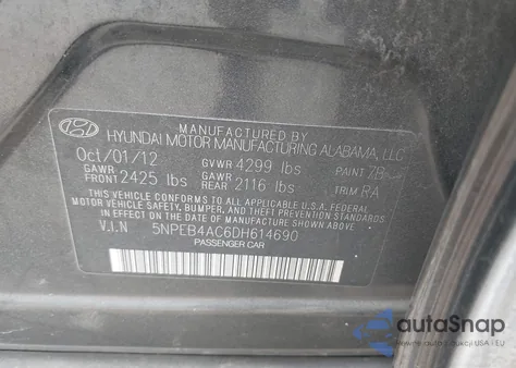 2013 Hyundai Sonata Gls из США, поврежденный, VIN 5NPEB4AC6DH614690